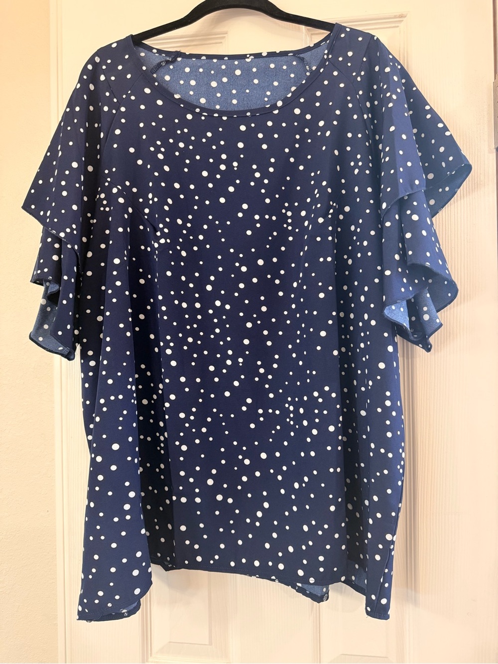 SHEIN Navy Polka Dot Ruffle Sleeve Blouse